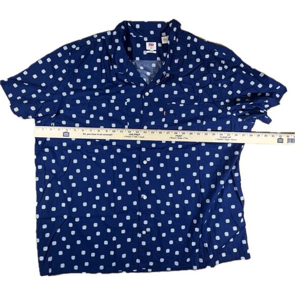 Levi’s Men’s Relaxed XXL Blue White Geometric Dot Short Sleeve Button Down Shirt - Picture 7 of 10